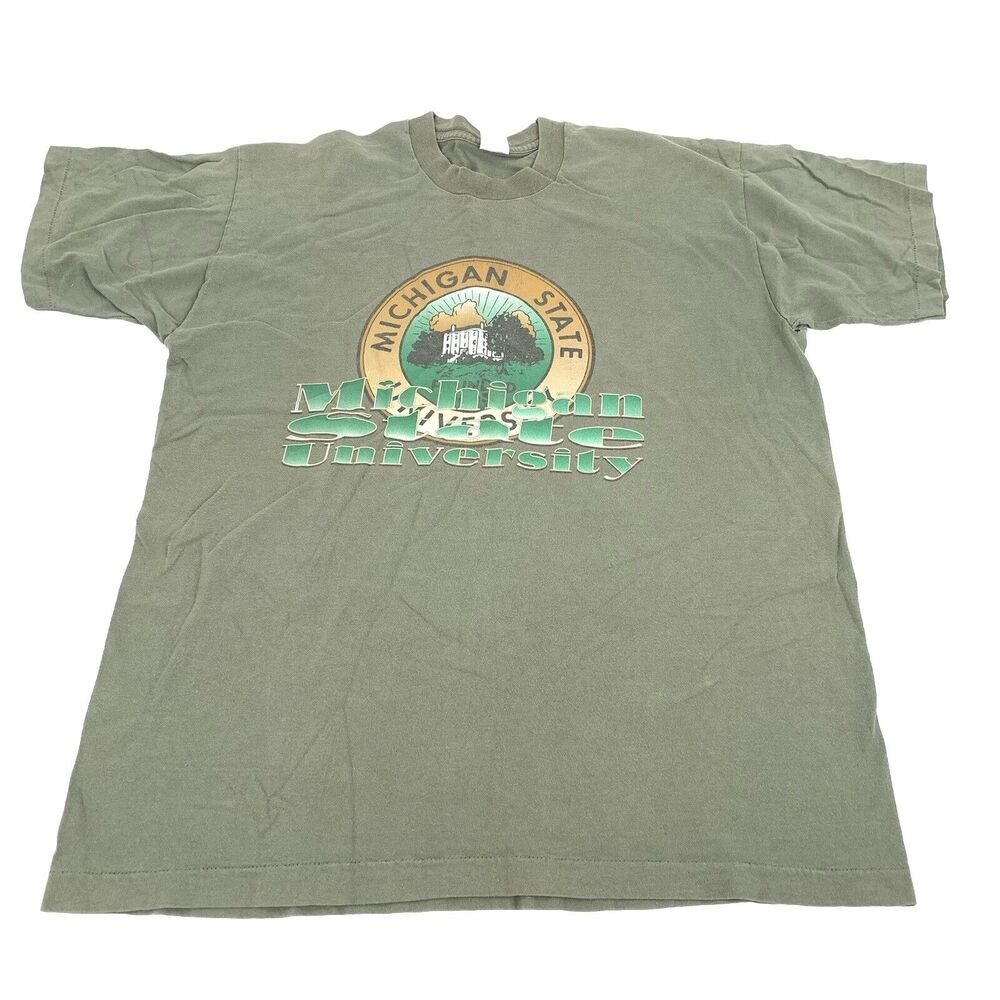 Vintage 1980s Michigan State University Short Sleeve T-Shirt XL Mens Green MSU